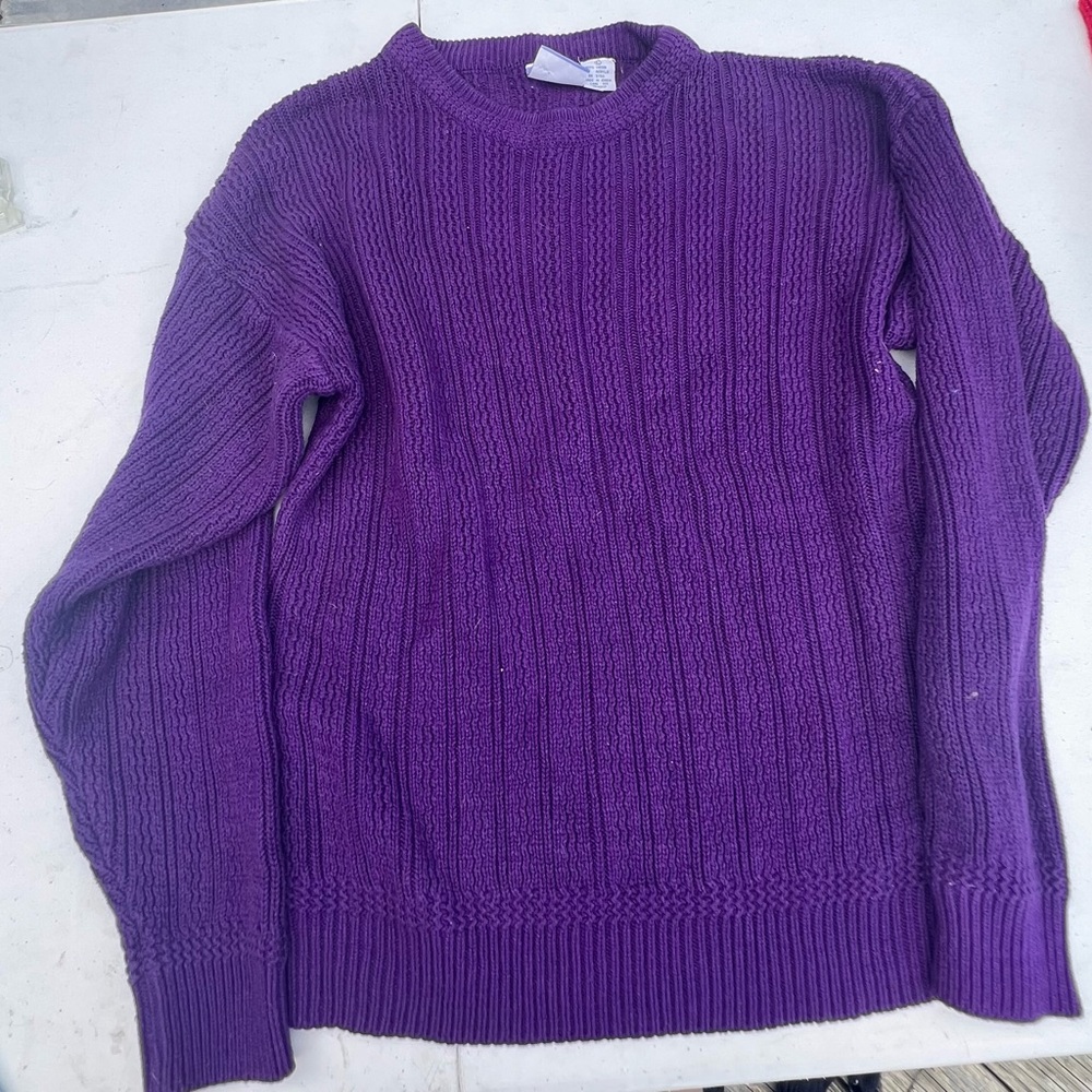 Vibrant Purple Cable Knit Crew Neck Sweater